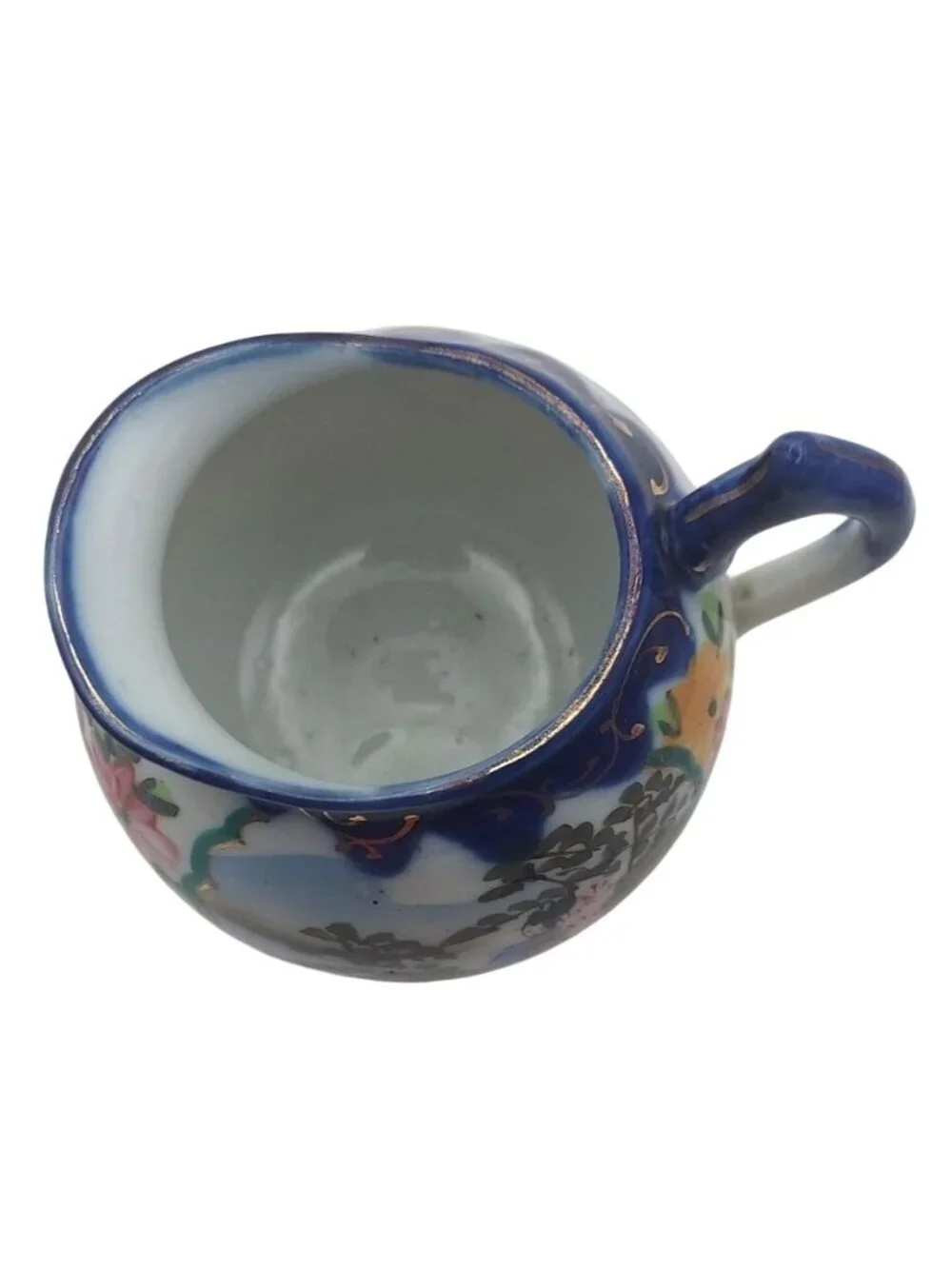 Geishaware Hand Painted Porcelain Creamer Cobalt Blue Floral Meiji Japan Antique